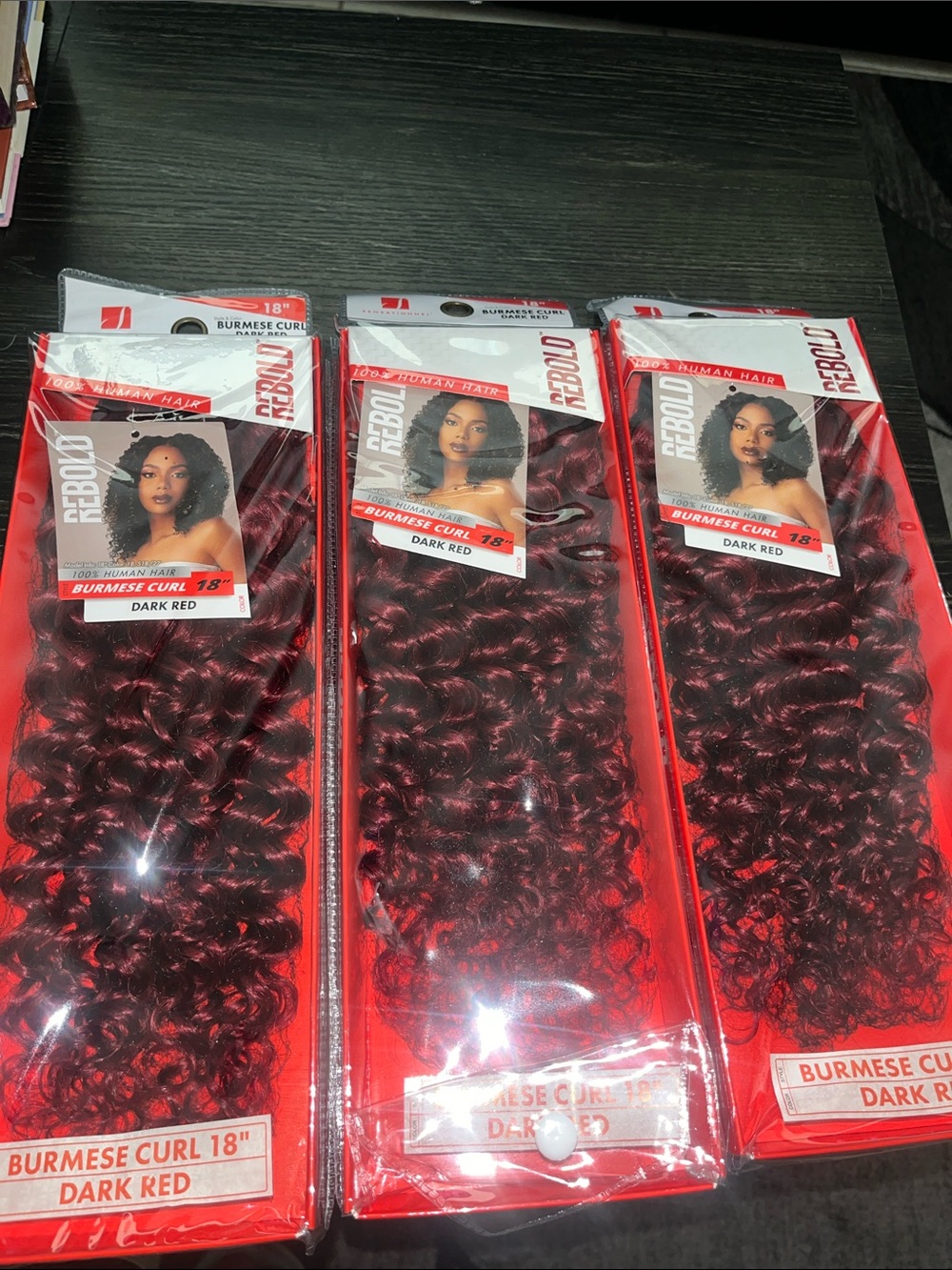 Burmese Curl 18" Dark Red Synthetic Hair - 3 Pack 18”